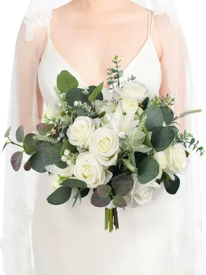 13.7 inch wide Sage Green & White Bridal Bouquet