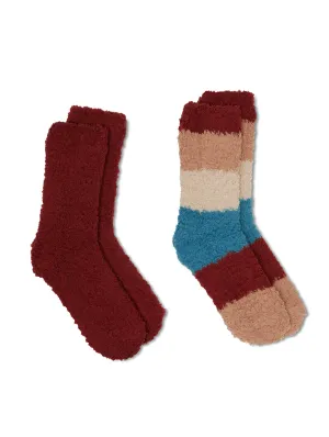 2Pk Fluffy Yarn Stripe Socks