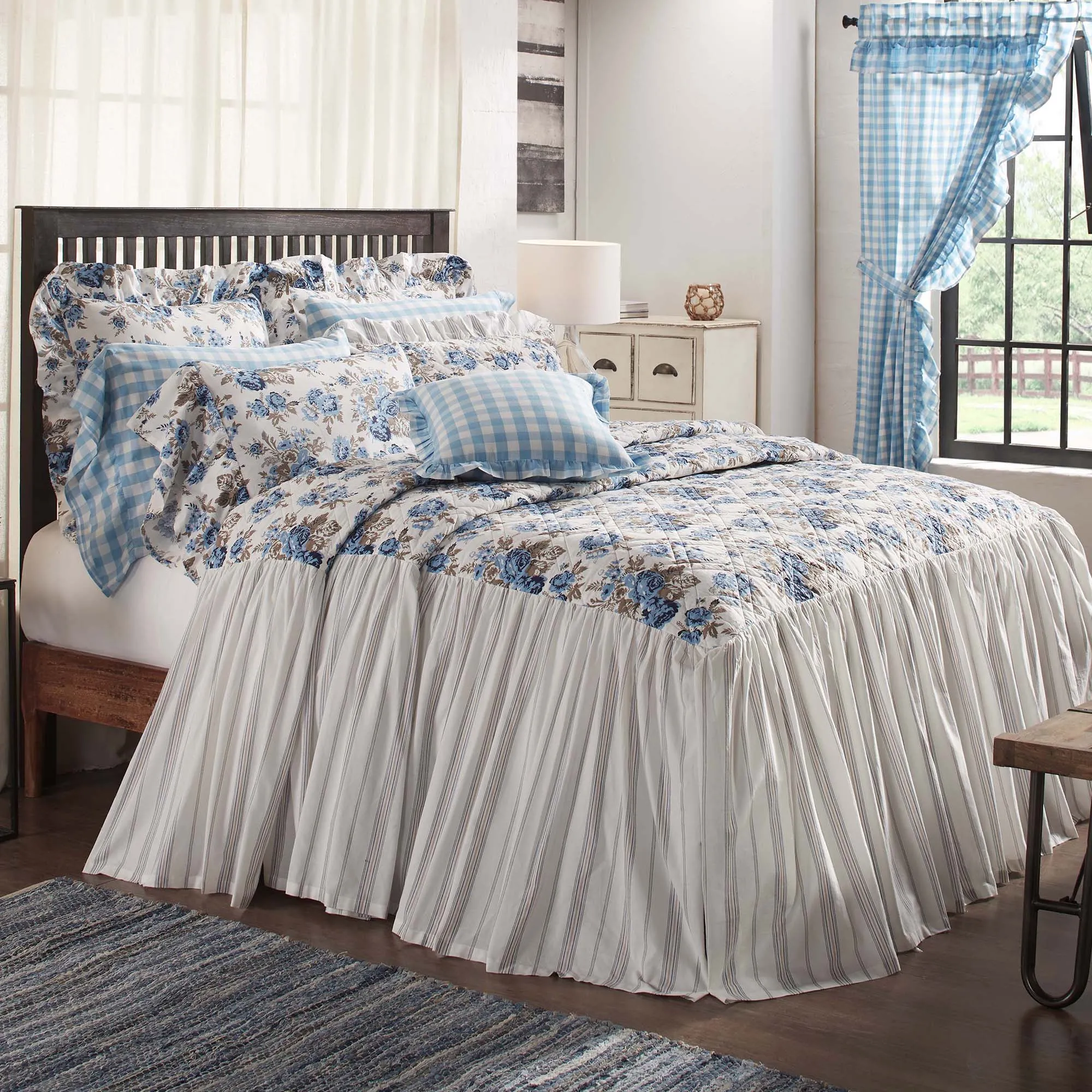 Annie Blue Floral Ruffled California King Coverlet 84x72 27