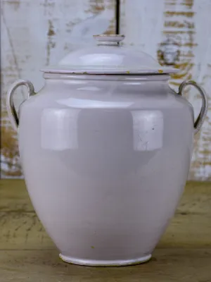 Antique French confit pot with lid and white glaze