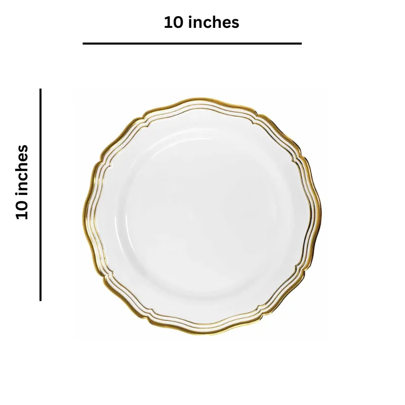 Aristocrat Collections Dinner Plate White & Gold 10"