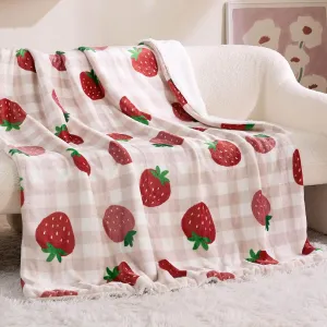 Bedsure Printed Throw Sherpa Blanket strawberry