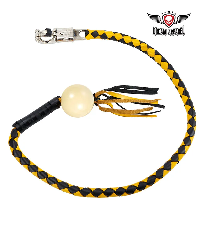 Black And Yellow Fringed Get Back Whip With White Pool Ball