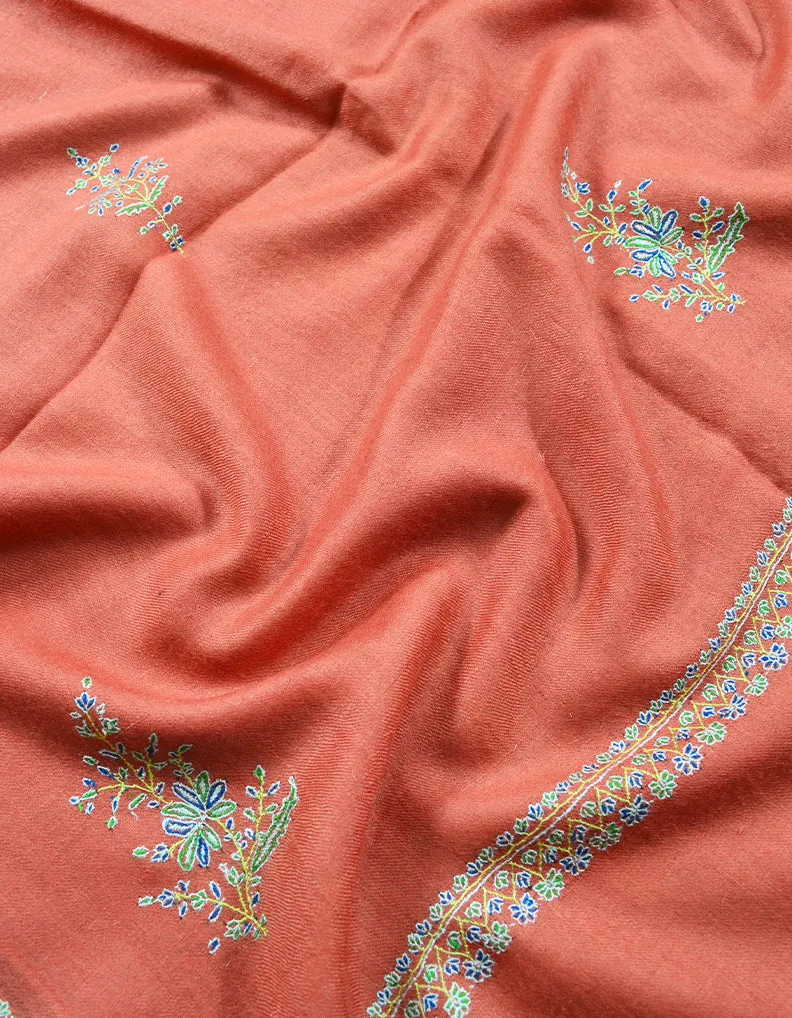 Blue and Orange Embroidery Pashmina Shawl 7097