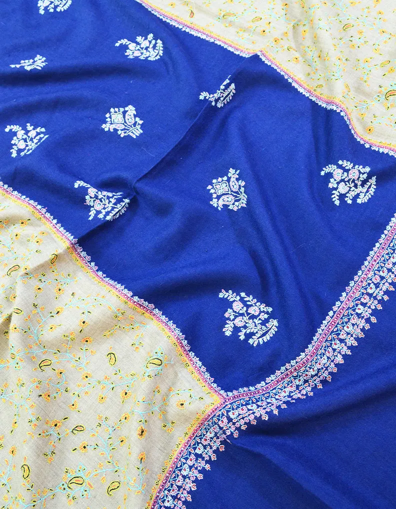 Blue and White Embroidery Pashmina Shawl 7201