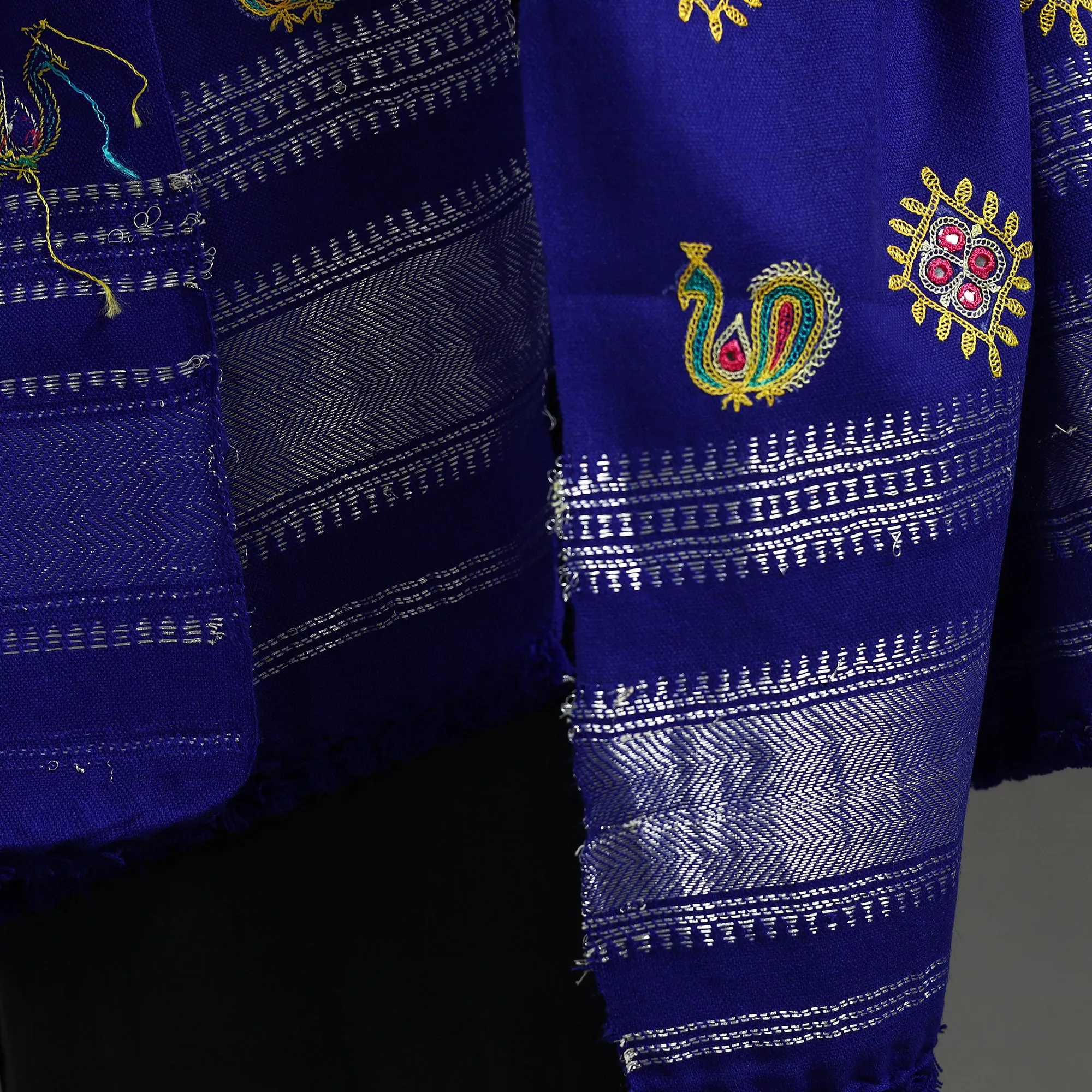 Blue - Kutch Ahir Hand Embroidery Woollen Shawl 41