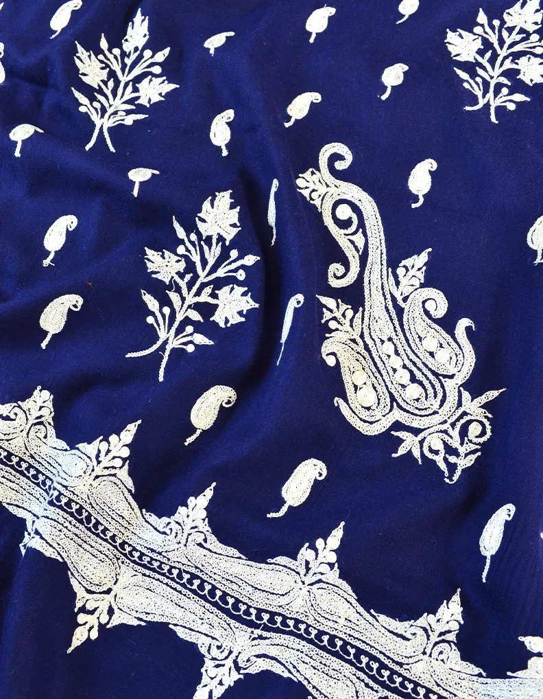 Blue Tilla Embroidery Pashmina Shawl 7591