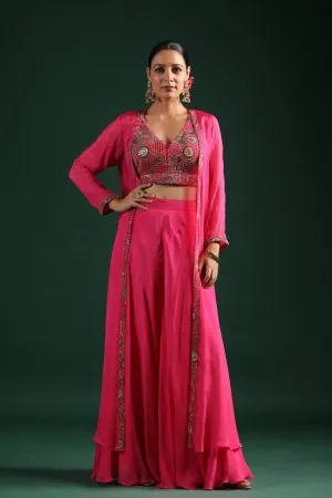 Brink Pink Embroidered Cape Set