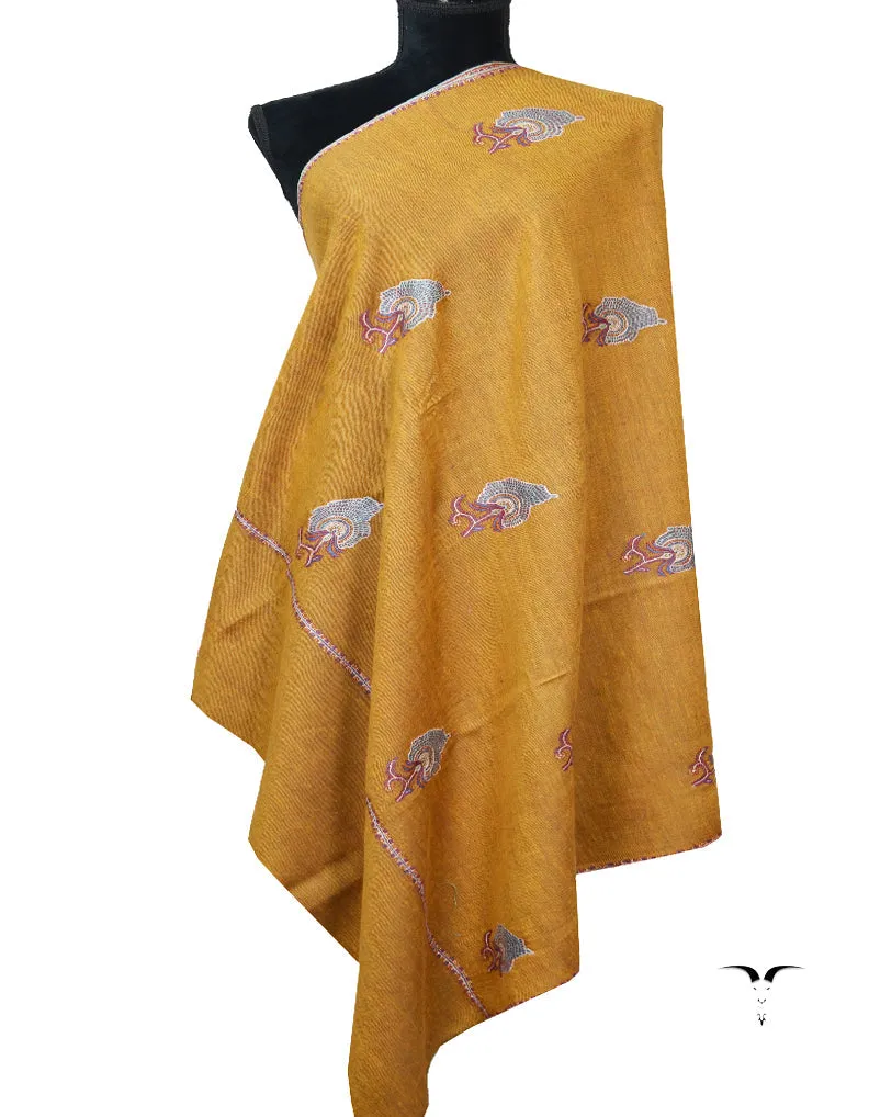 Brown and Mustard embroidery Pashmina Shawl 7200