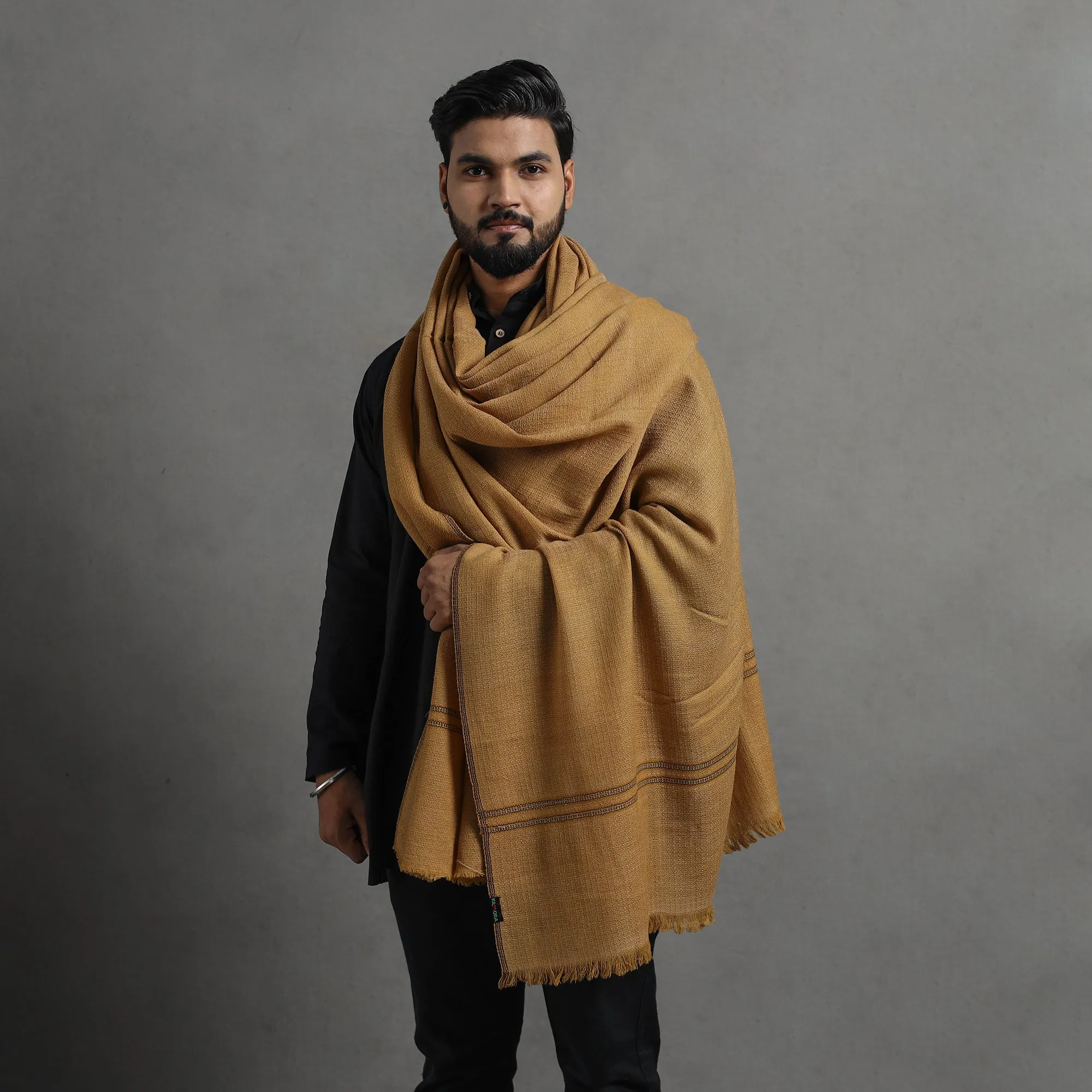 Brown - Kumaun Handwoven Pure Merino Wool Shawl for Men 110