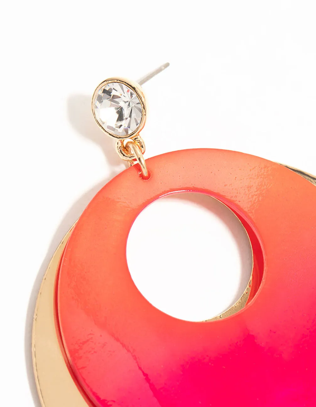 Diamante & Pink Circle Drop Earrings