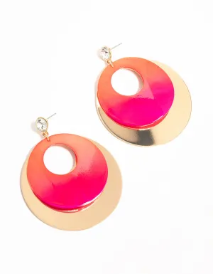 Diamante & Pink Circle Drop Earrings