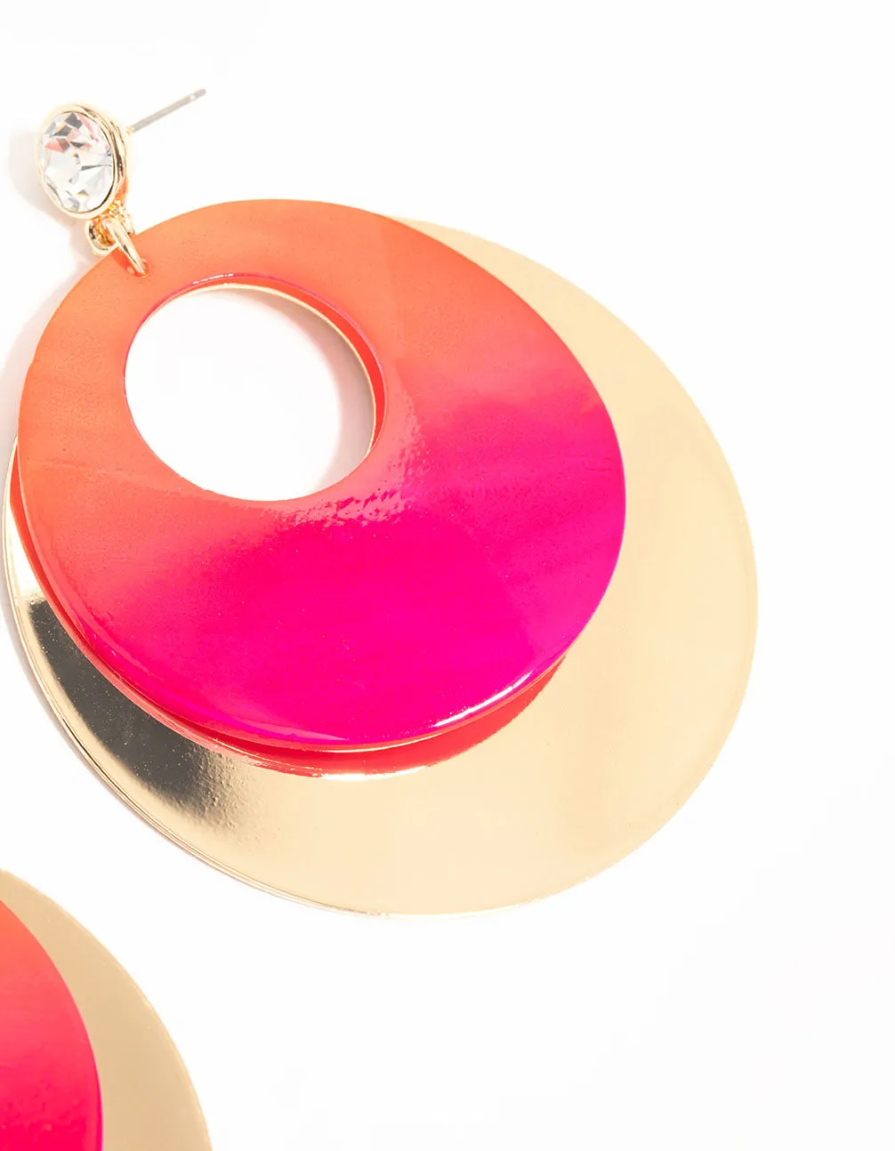 Diamante & Pink Circle Drop Earrings