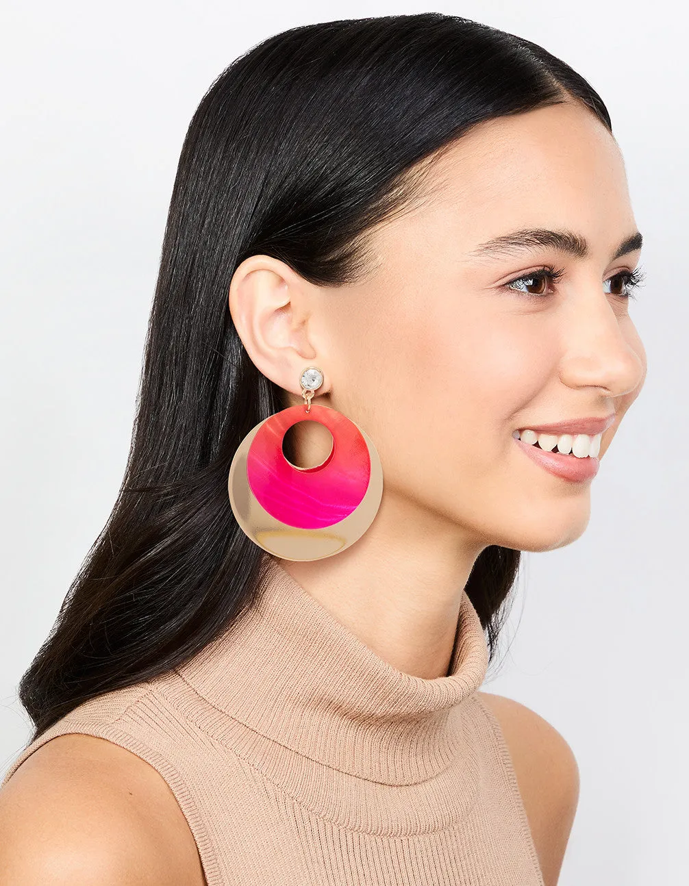 Diamante & Pink Circle Drop Earrings