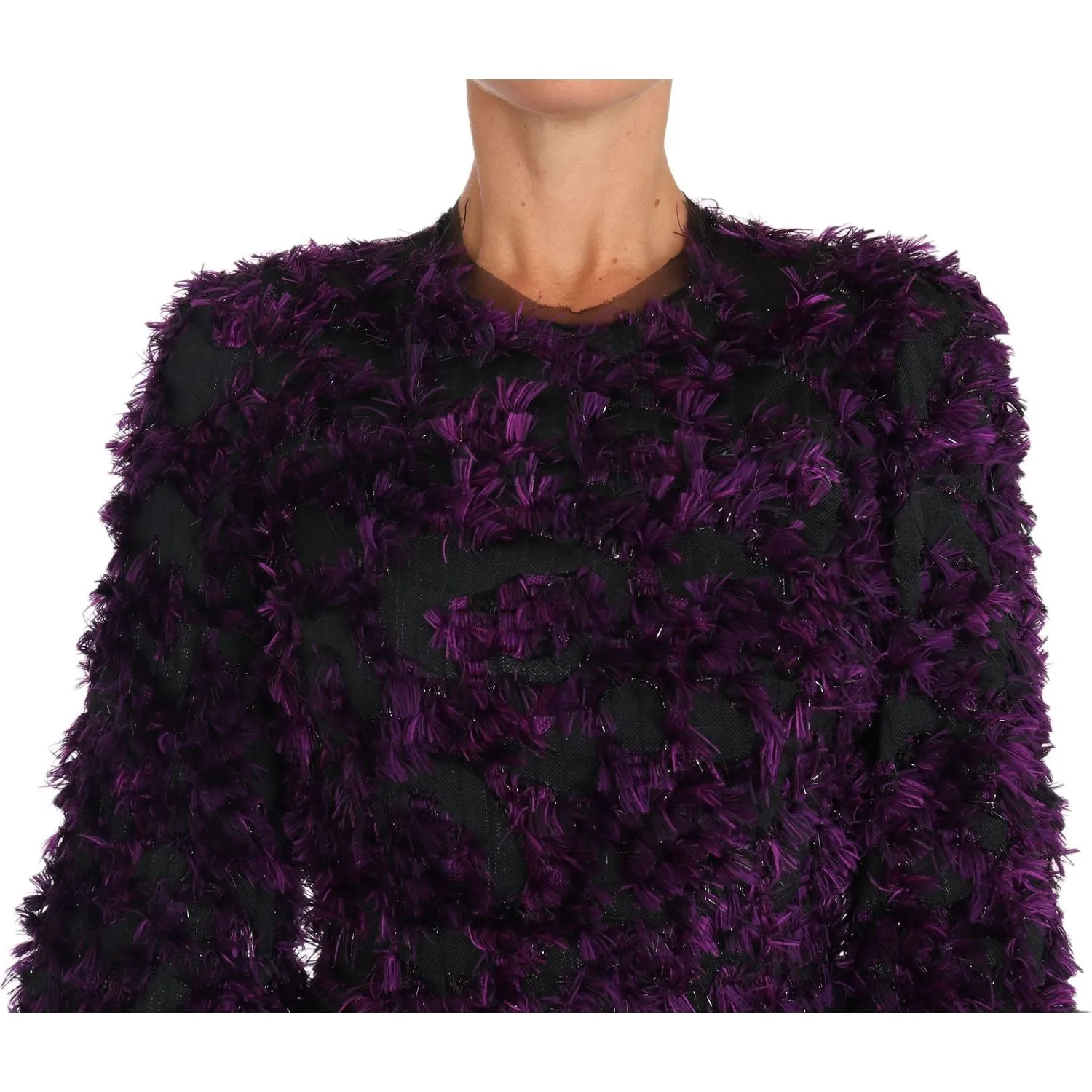 Dolce & Gabbana Elegant Fringe Sheath Dress in Purple & Black