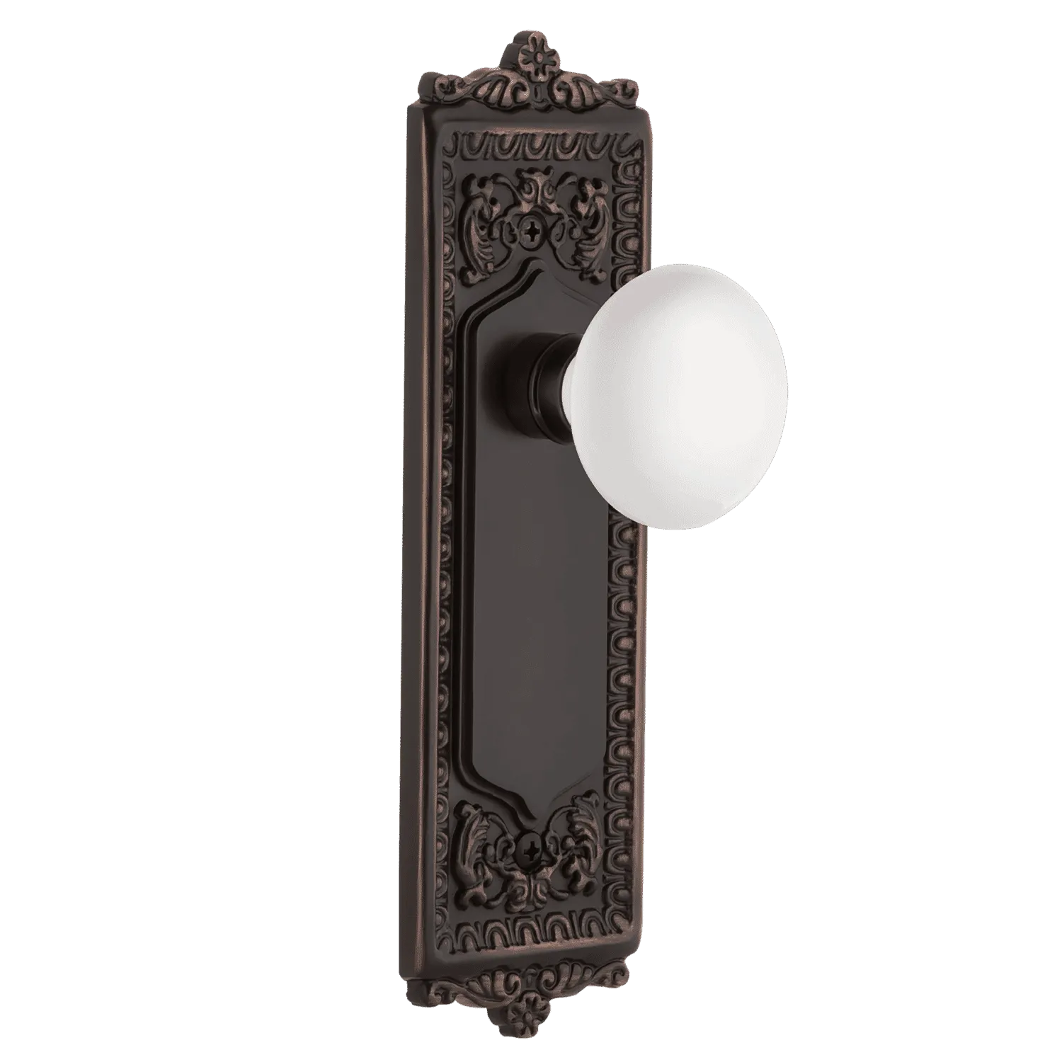 Egg & Dart Long Plate with White Porcelain Knob in Timeless Bronze