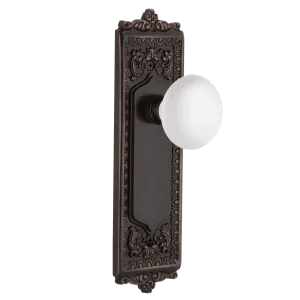 Egg & Dart Long Plate with White Porcelain Knob in Timeless Bronze