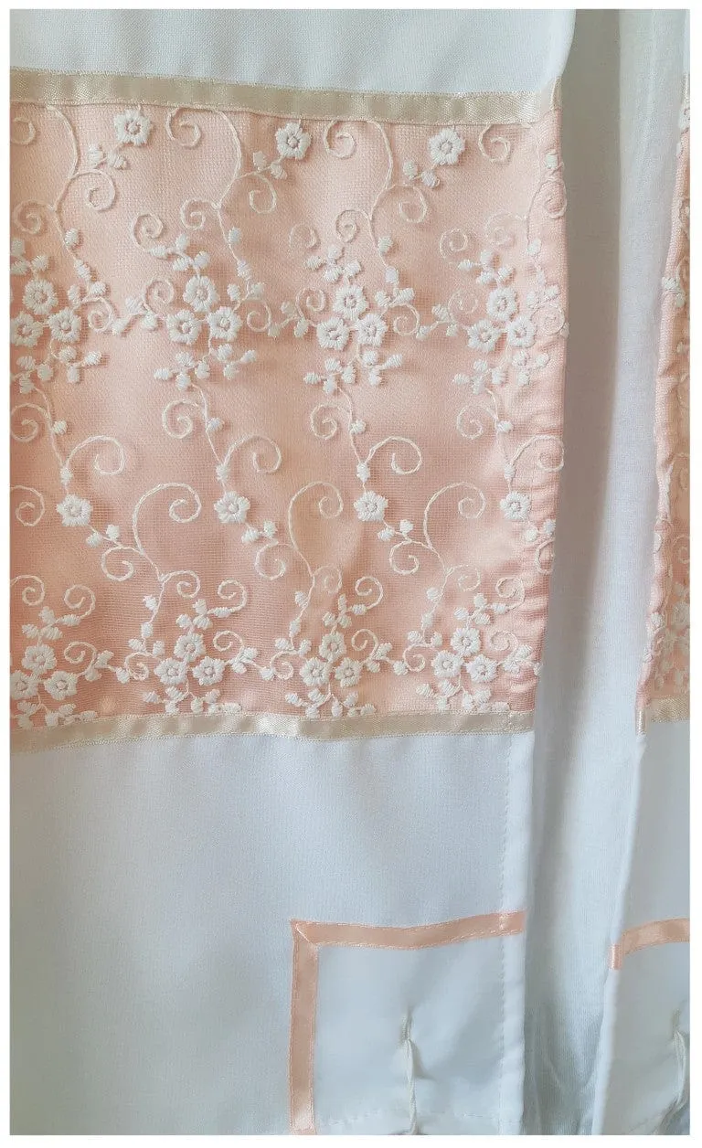 Enchanting White Flowers on Peach, Tallit for Women, Bat Mitzvah Tallit, Girl's Tallit