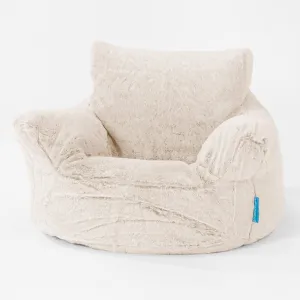 Kids Armchair Bean Bag for Toddlers 1-3 yr - Fluffy Faux Fur Rabbit White