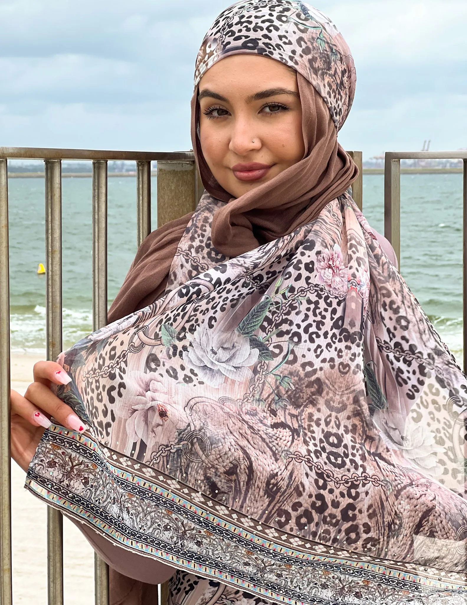 Leopard Valley Beaded Print Shawl