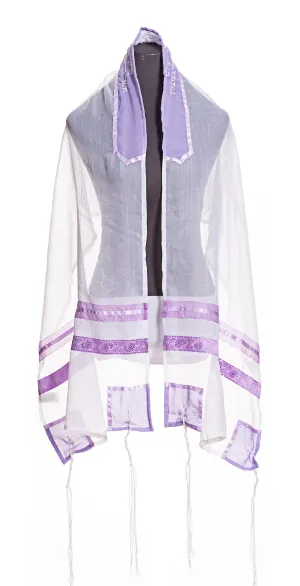 Lilac Paisley Tallit for Women, Bat Mitzvah Tallit, Sheer Tallit for Girl, Hand Made Womens Tallit, Girls Tallit