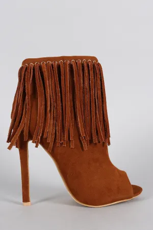 Liliana Suede Fringed Peep Toe Ankle Bootie