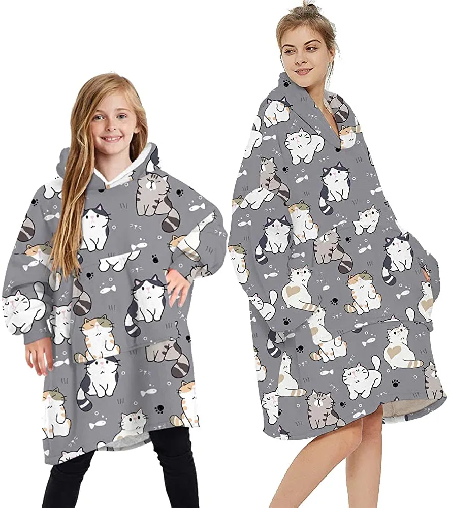 Loalirando Oversized Hoodie Blanket Fluffy Fleece Blanket Hoodie for Women Men Kids Wearable Hooded Blanket with Big Pocket