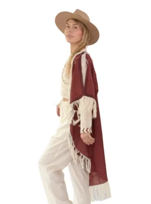 Maroon Organic Cotton Shrug with Fringe