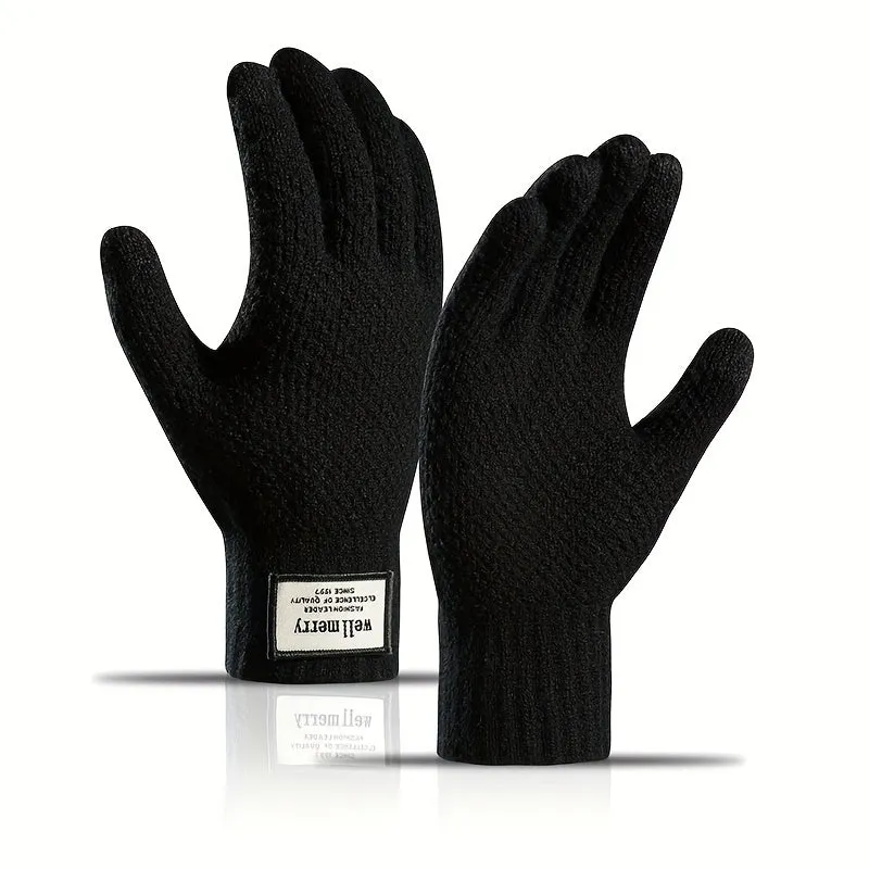 Mens Fleece Knitted Gloves Perfect Gift for AutumnWinter Outdoor Activities