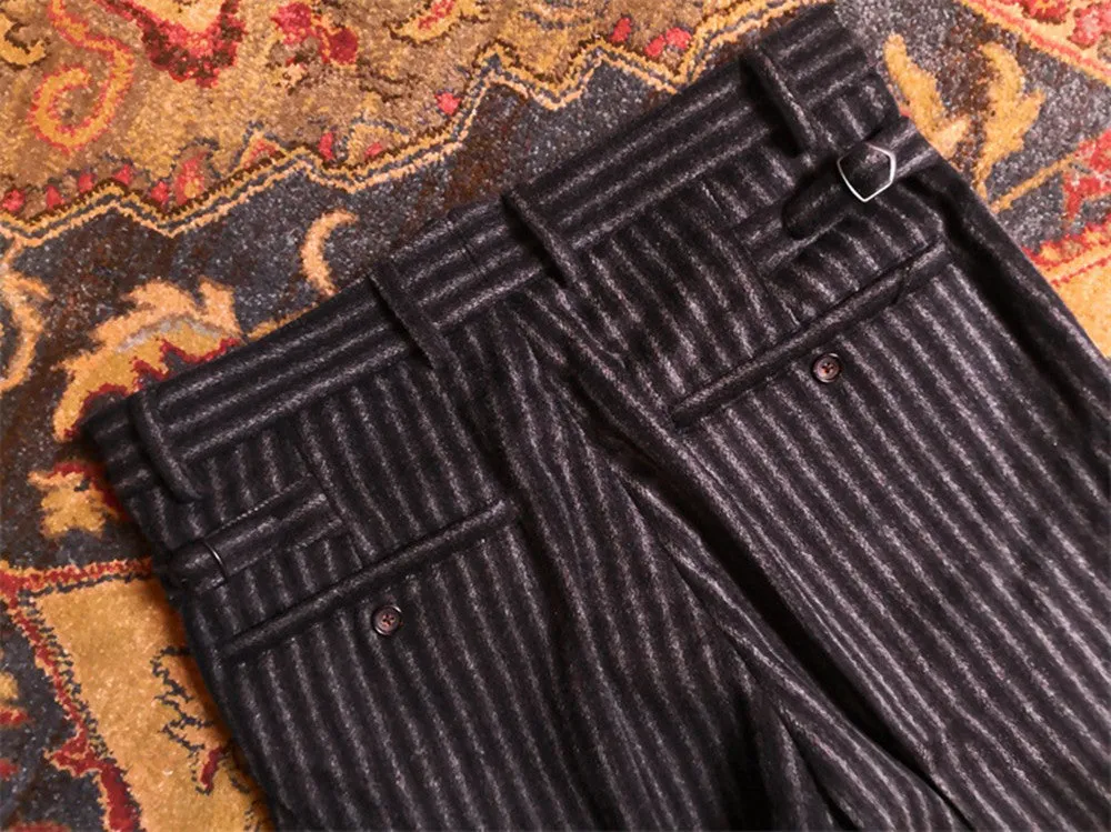 Men's Striped Tweed Pleated Pants