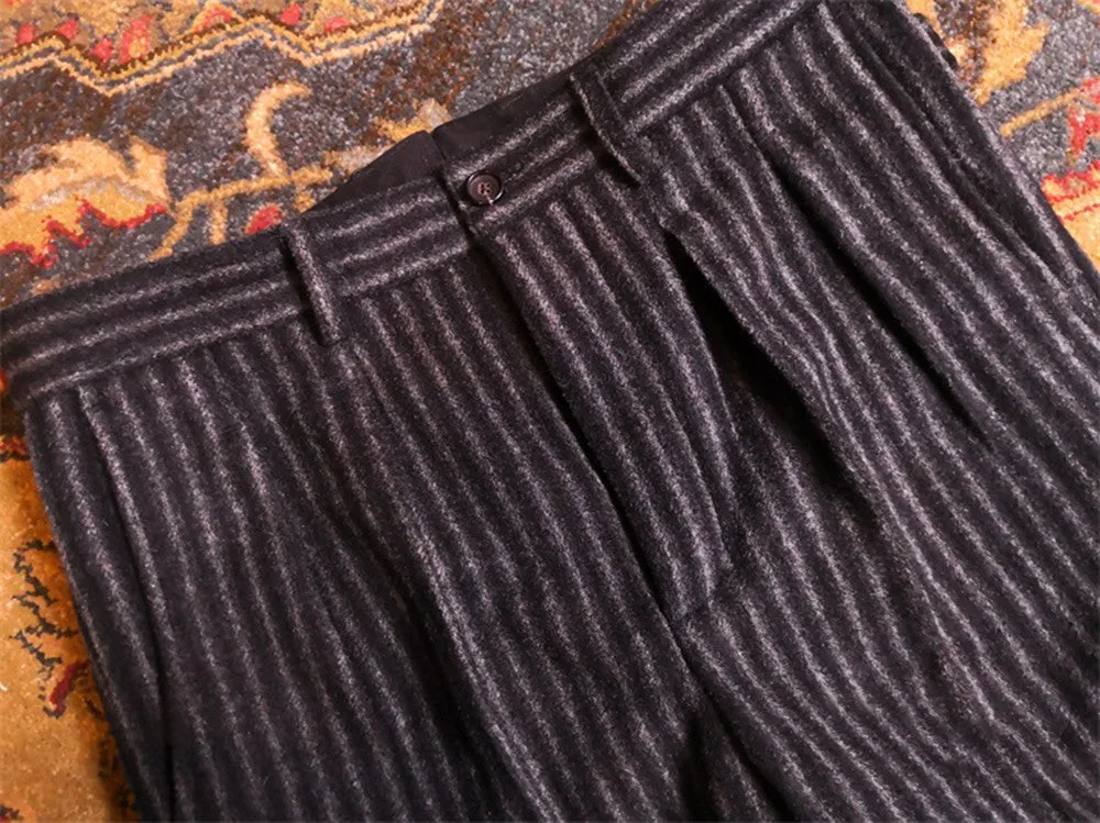 Men's Striped Tweed Pleated Pants