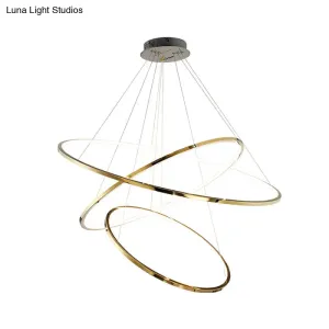 Minimalist 3/5 Tiers LED Pendant Lighting Stainless Steel Living Room Extra-Slim Hoop Chandelier in Gold