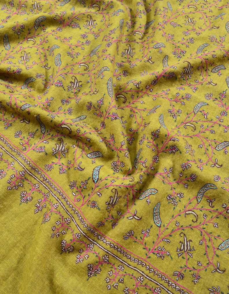 Mustard Embroidery Pashmina Shawl 7705