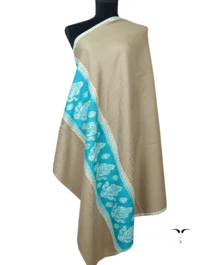 Natural & Blue Pashmina Shawl With Sozni Work 5793