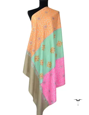 Orange, Blue, Pink & Grey Pashmina Shawl With Sozni Work 5417