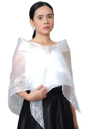 Organza Premium White Alampay with Brooch - Hannah JK20W