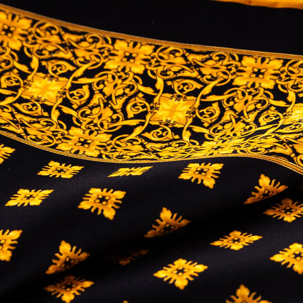 Ornamental Motif Yellow and Black Silk Pocket Square