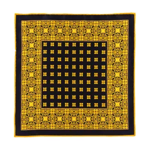 Ornamental Motif Yellow and Black Silk Pocket Square