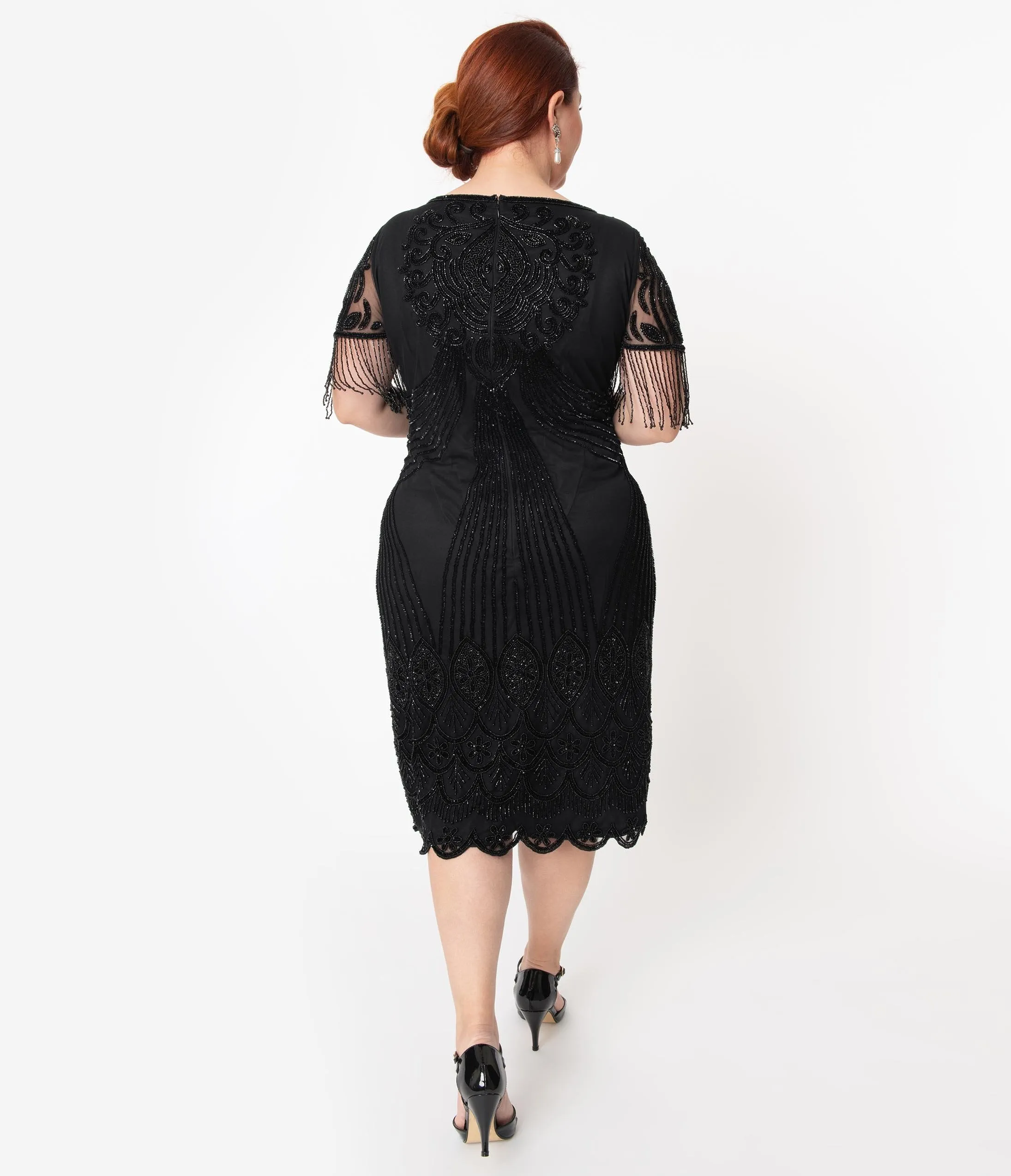 Plus Size 1920s Black Beaded Marta Flapper Dress