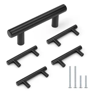 Probrico(5 Pack) 2-1/2 inch Center-to-Center Black Bar Cabinet Pull Modern Cabinet Hardware Kitchen Cabinet T Bar Handle Dresser Knobs Set