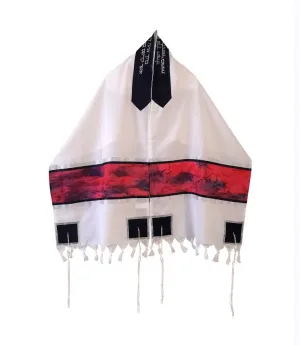 Red and Black Marble Hand Painted Silk on Wool Tallit, Bar Mitzva Tallit, Tzitzit, Jewish Prayer Shawl