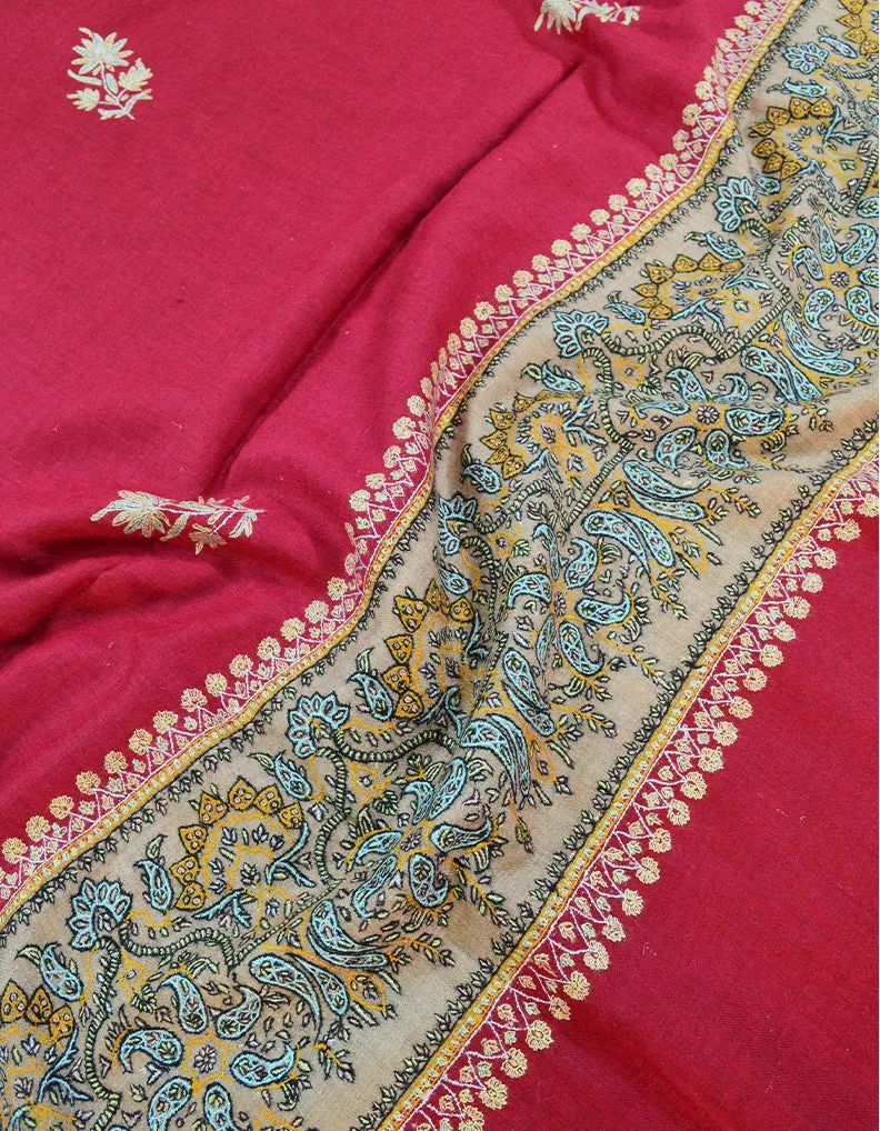 Red and Sky blue Embroidery Pashmina Shawl 7154