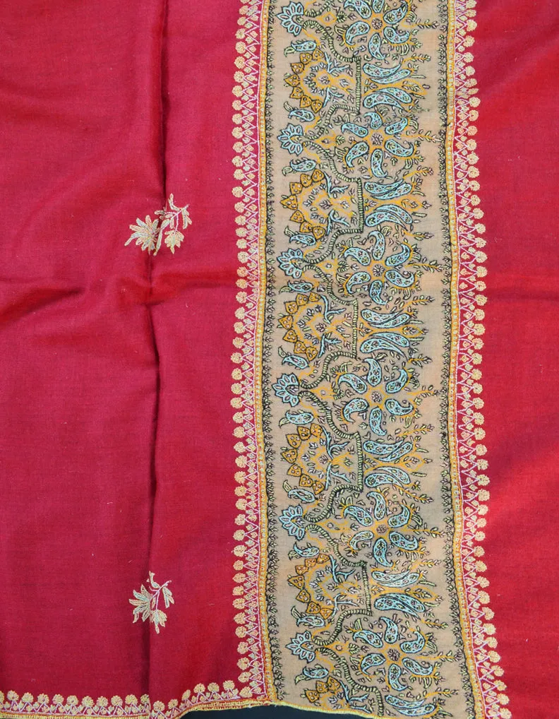 Red and Sky blue Embroidery Pashmina Shawl 7154