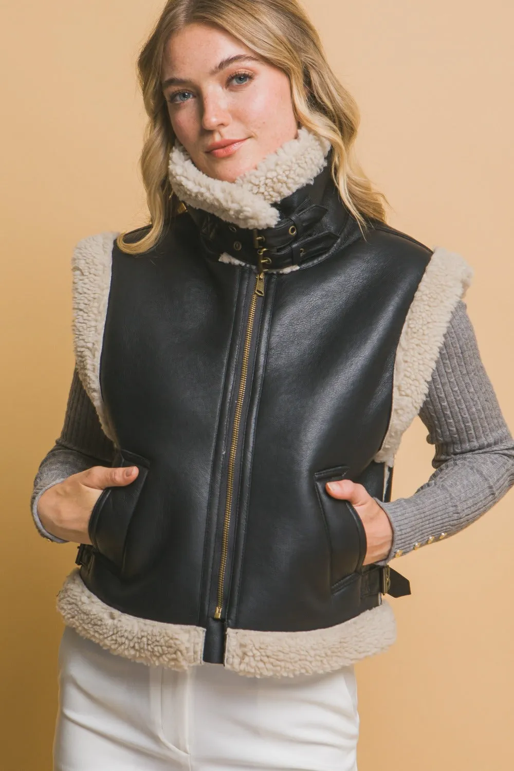 Sherpa Zip Up Vest with Pockets