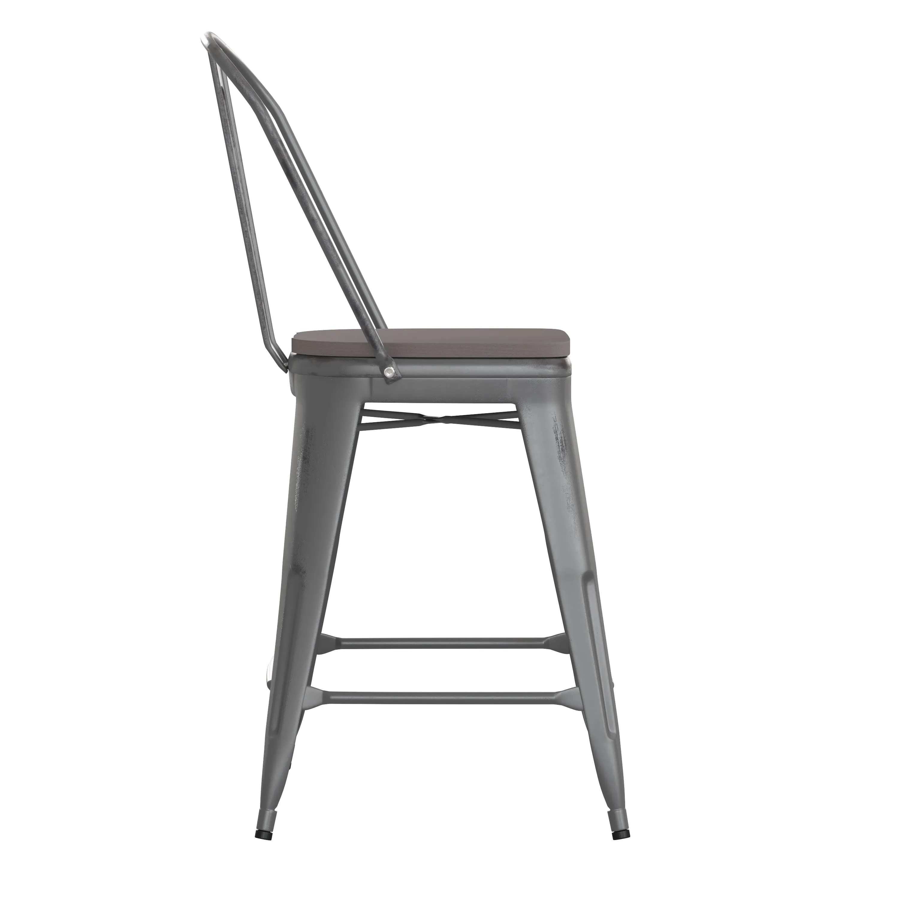 Silver Metal Stool-Gray Seat ET-3534-24-SIL-PL1G-GG