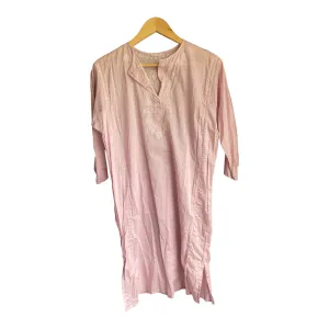 Soft Grey Cotton Pink Embroidered Beach Cover Up Style 3/4 Sleeved Dress UK Size 12