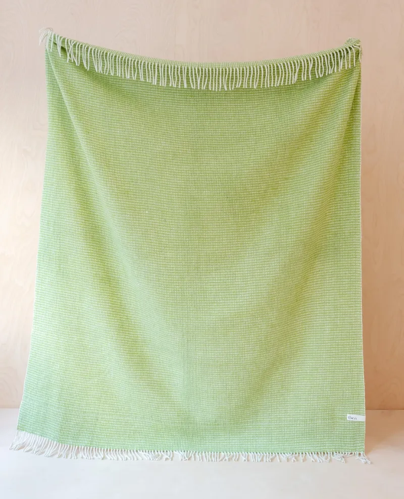 TBCo. Recycled Wool Blanket in Light Green Waffle