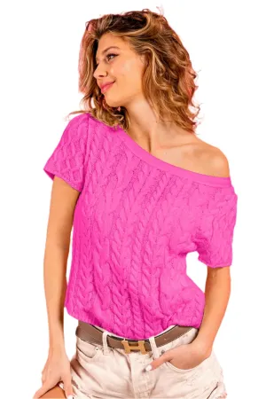 TEEK - Fuchsia Cable Knit Short Sleeve Sweater