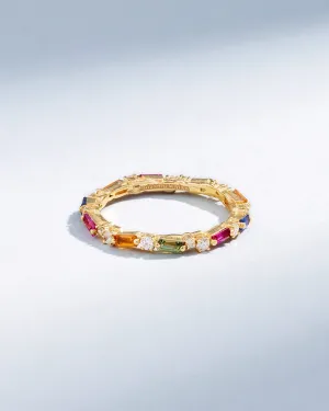 Thin Mix Rainbow Sapphire Eternity Band