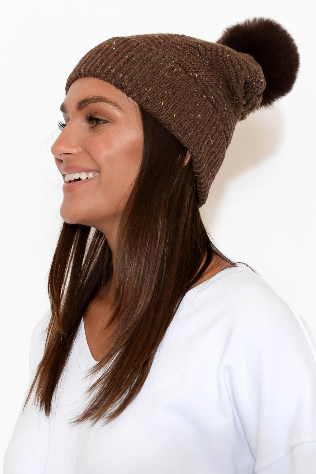 Tullah Chocolate Pom Pom Beanie